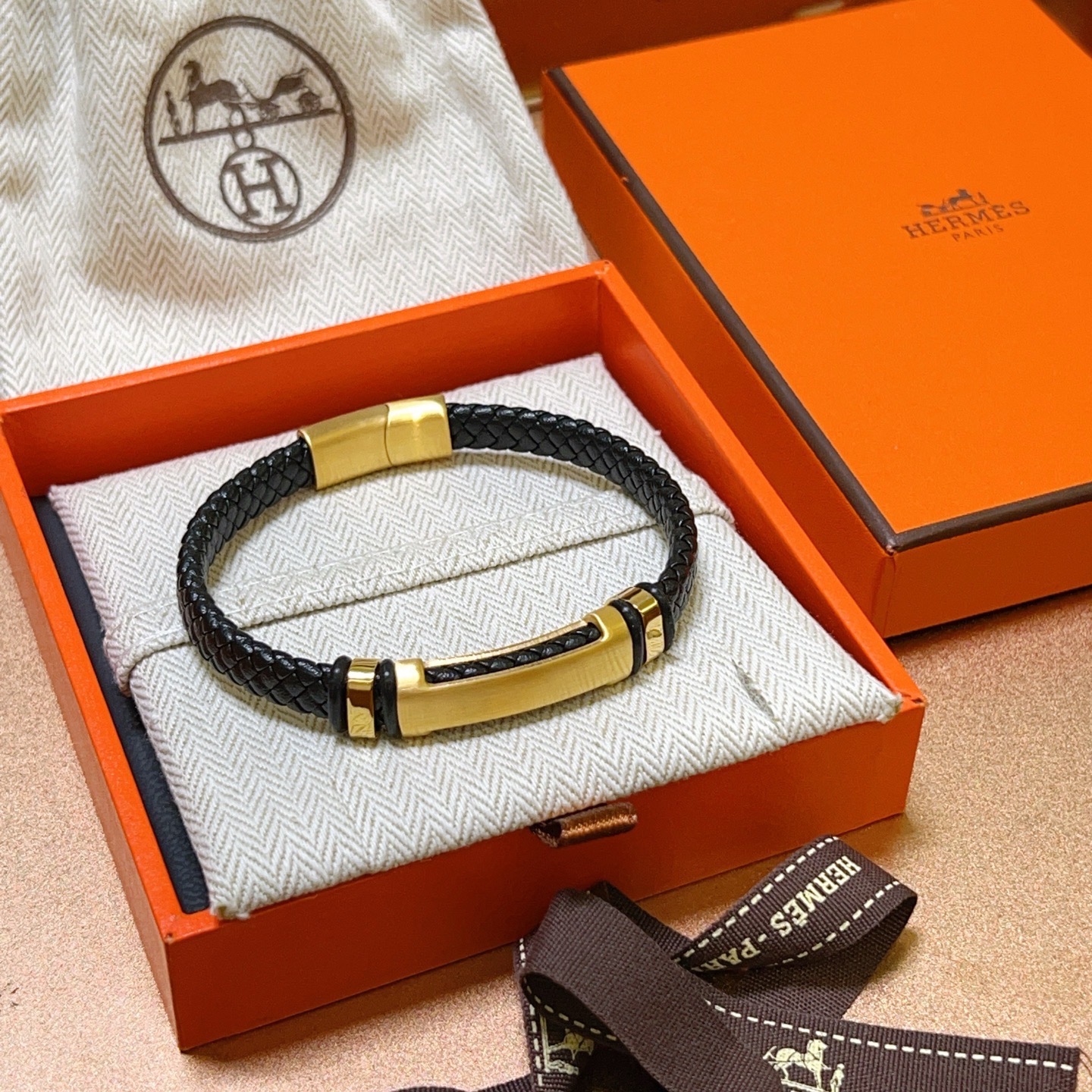 Hermès 新款Hermes爱马仕手链编织手绳加厚版 黄金版