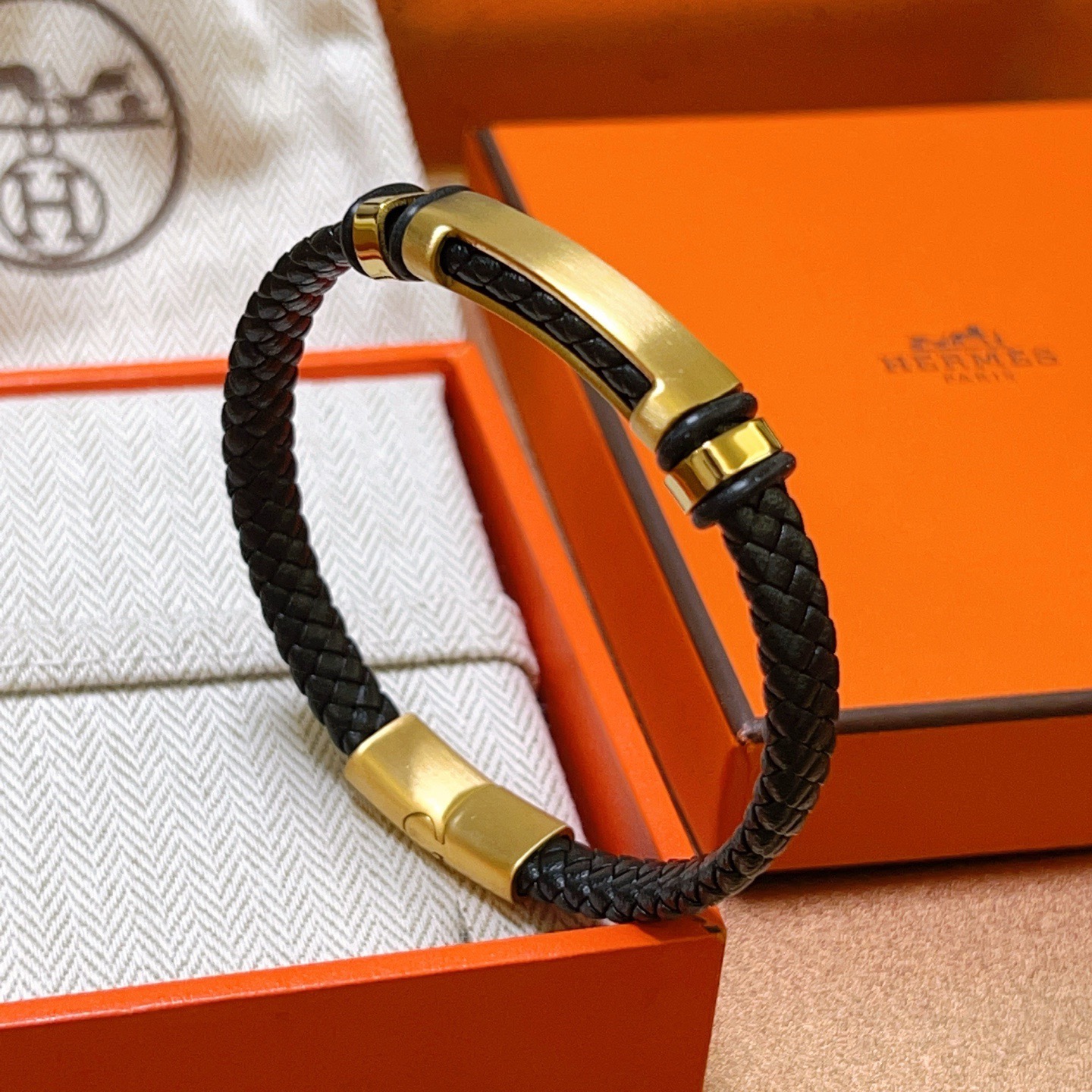 Hermès 新款Hermes爱马仕手链编织手绳加厚版 黄金版