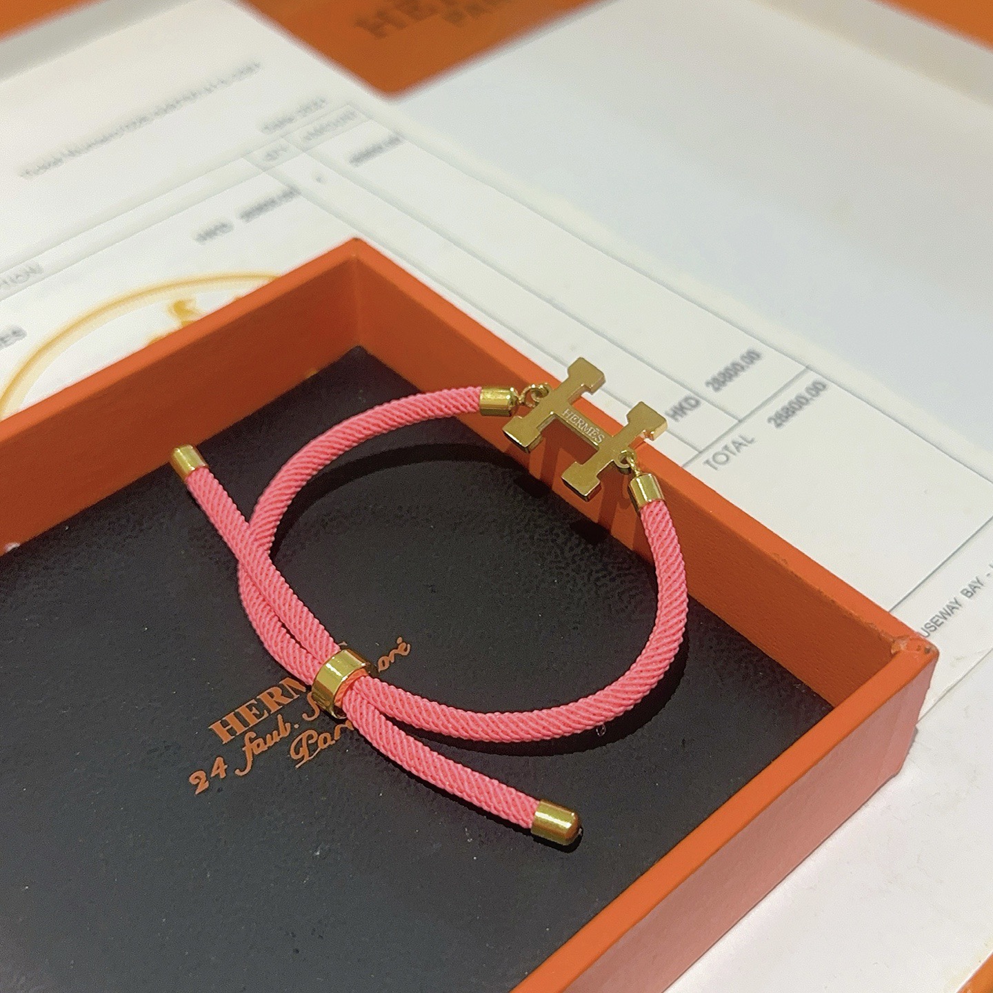 Bracciale Hermes New H in metallo color oro con cordino scorrevole regolabile in metallo color oro, adatto per polsi fino a 19 cm