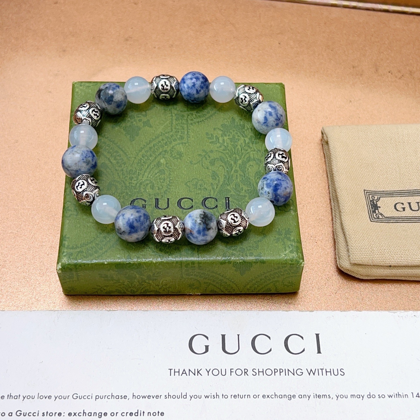 Gucci 新品发布会 古驰手链天然石 精工版本天然紫芬石古驰手链
