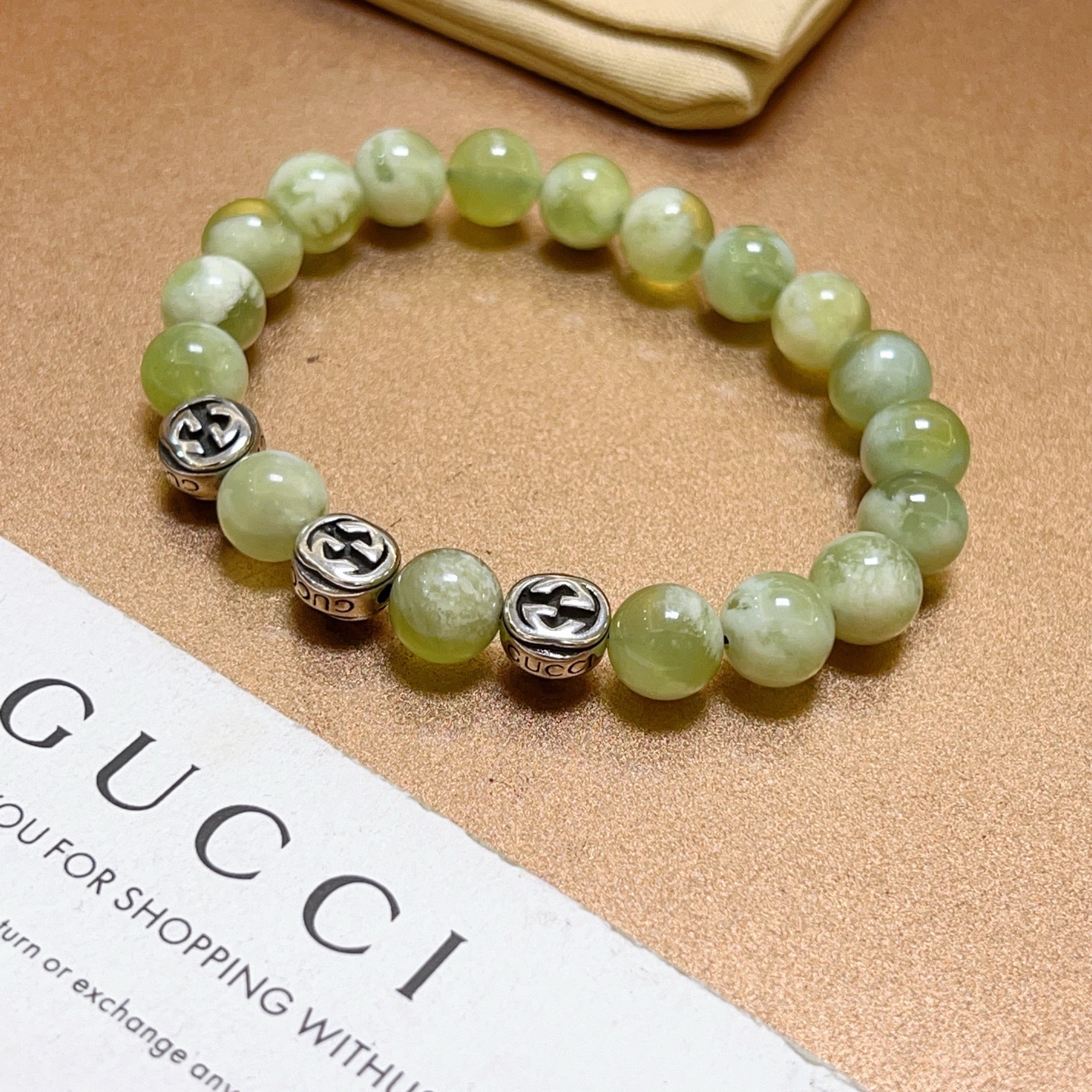 Gucci 𝐆𝐮𝐜𝐜𝐢古驰手链 最新款天然菩提奶盖石手链档次更高 Anger Forest系列双g手链 高贵天然石