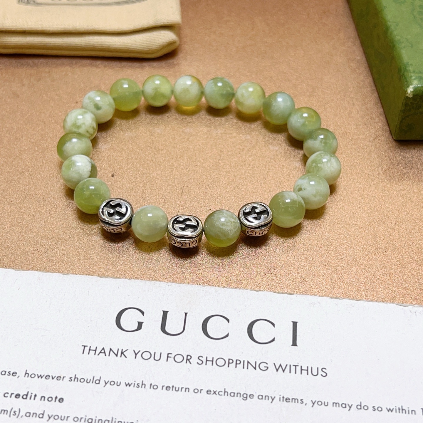 Gucci 𝐆𝐮𝐜𝐜𝐢古驰手链 最新款天然菩提奶盖石手链档次更高 Anger Forest系列双g手链 高贵天然石