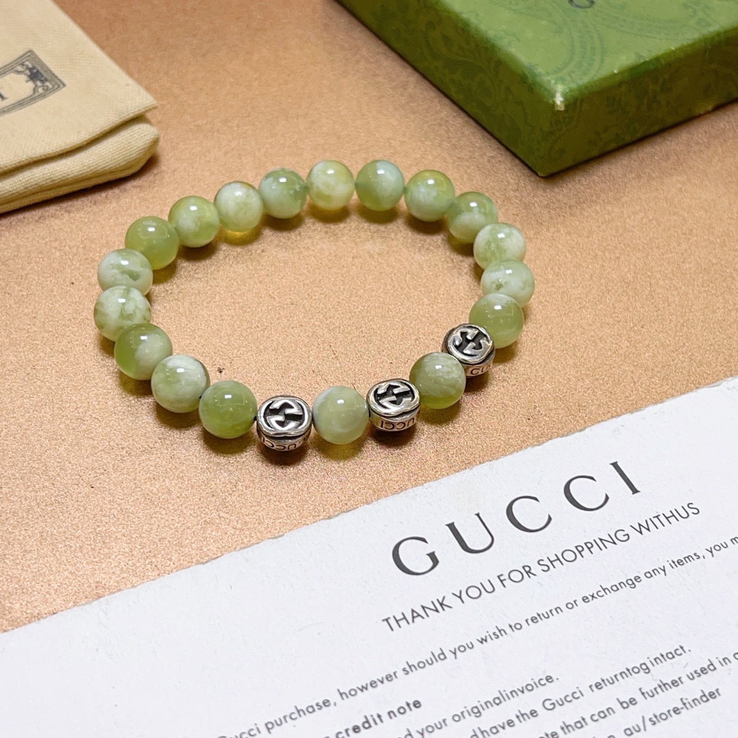 Gucci 𝐆𝐮𝐜𝐜𝐢古驰手链 最新款天然菩提奶盖石手链档次更高 Anger Forest系列双g手链 高贵天然石
