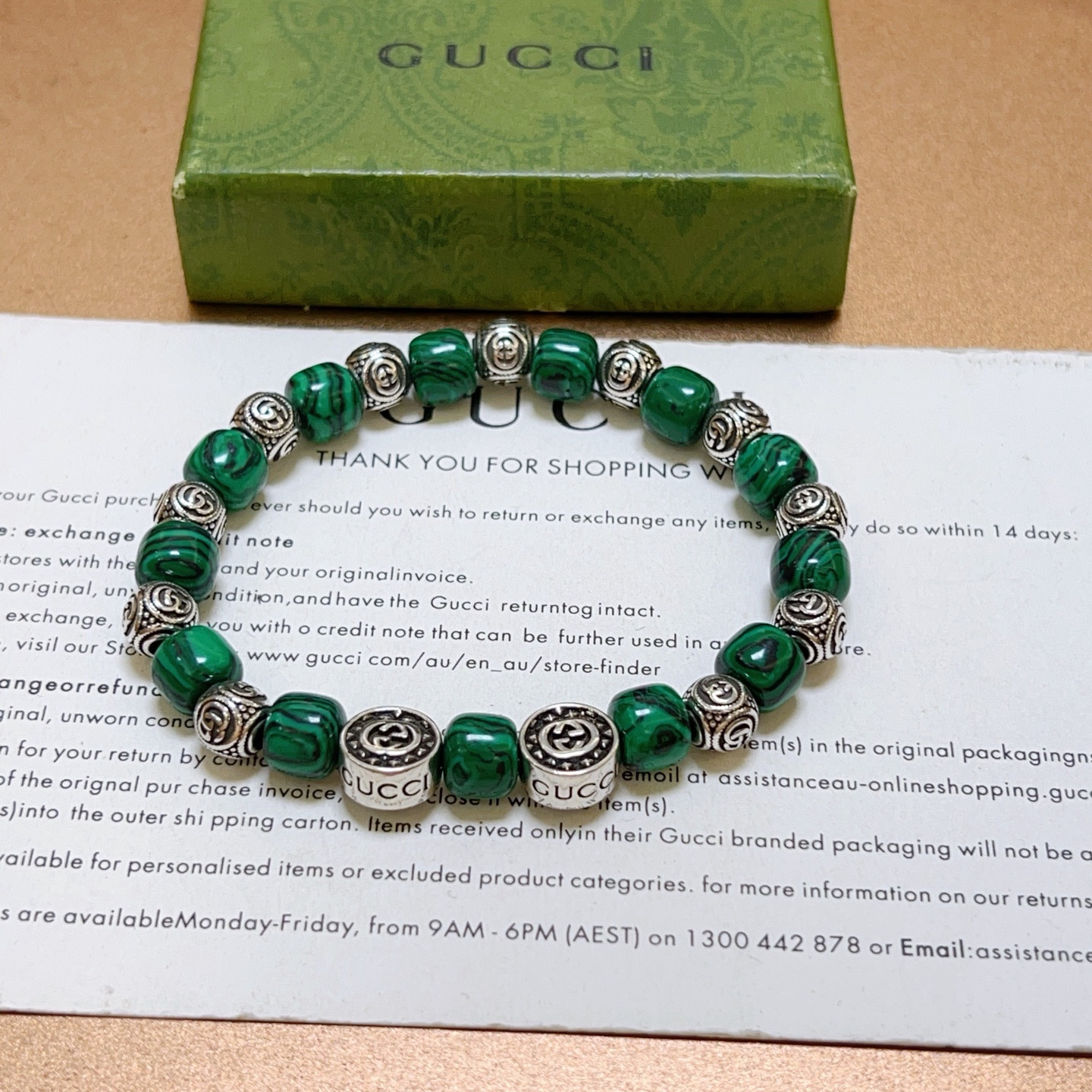 Gucci 新品发布 𝐆𝐮𝐜𝐜𝐢古驰手链 最新款孔雀石手链档次更高 Anger Forest系列双g水晶手链