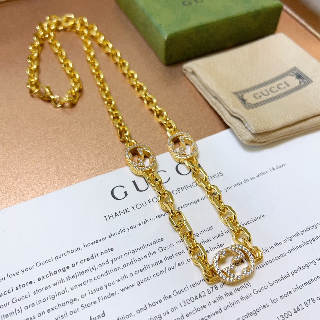 𝐆𝐮𝐜𝐜𝐢古驰项链最新款链条档次更高明星同款Anger Forest系列双G古驰项链链长60厘米可改长度