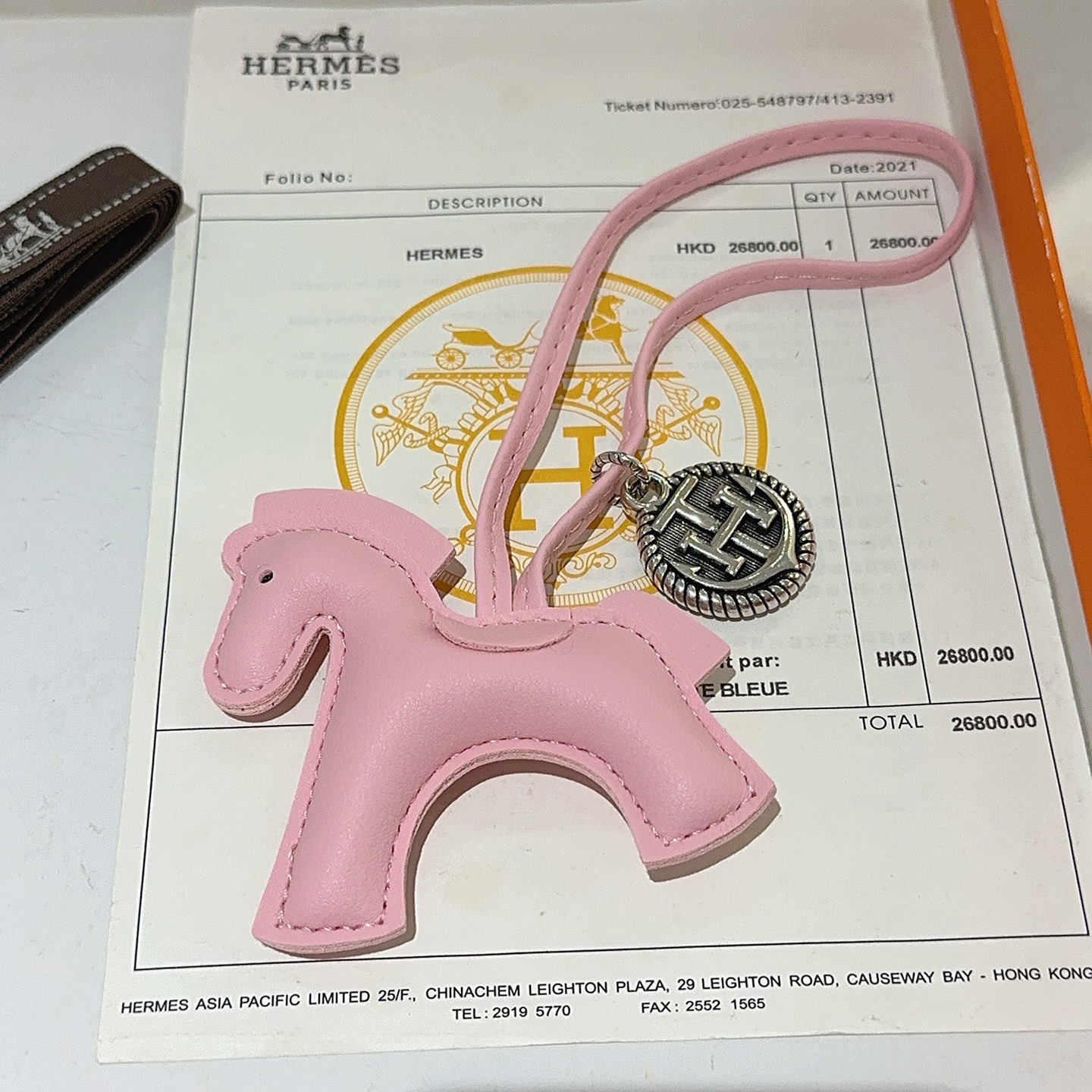 Hermes Rodeo Pegase Horse Bag Charm pendentif Sakura cuir rose métal argenté antique longueur du bracelet 12 cm
