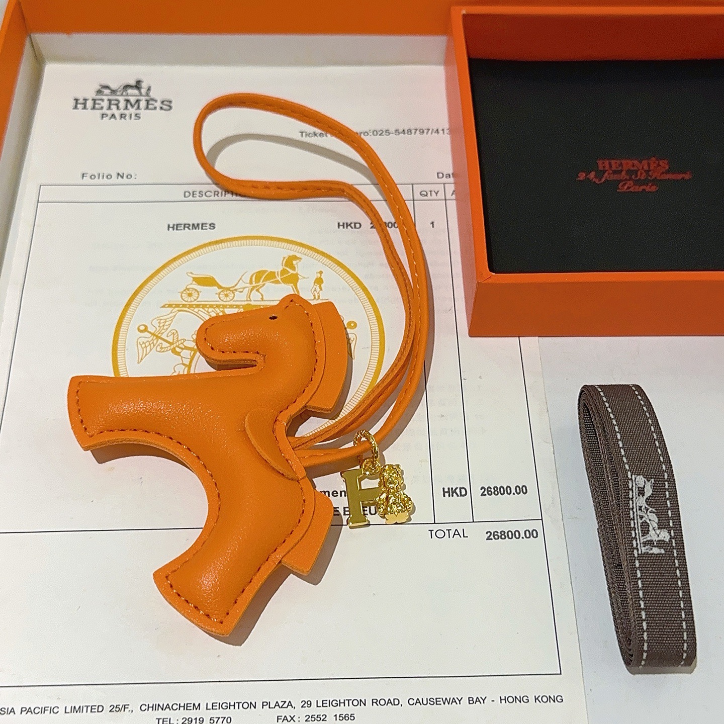 Hermes Rodeo Horse Bag Charm pingente Couro laranja com ferragens de metal dourado 8 cm