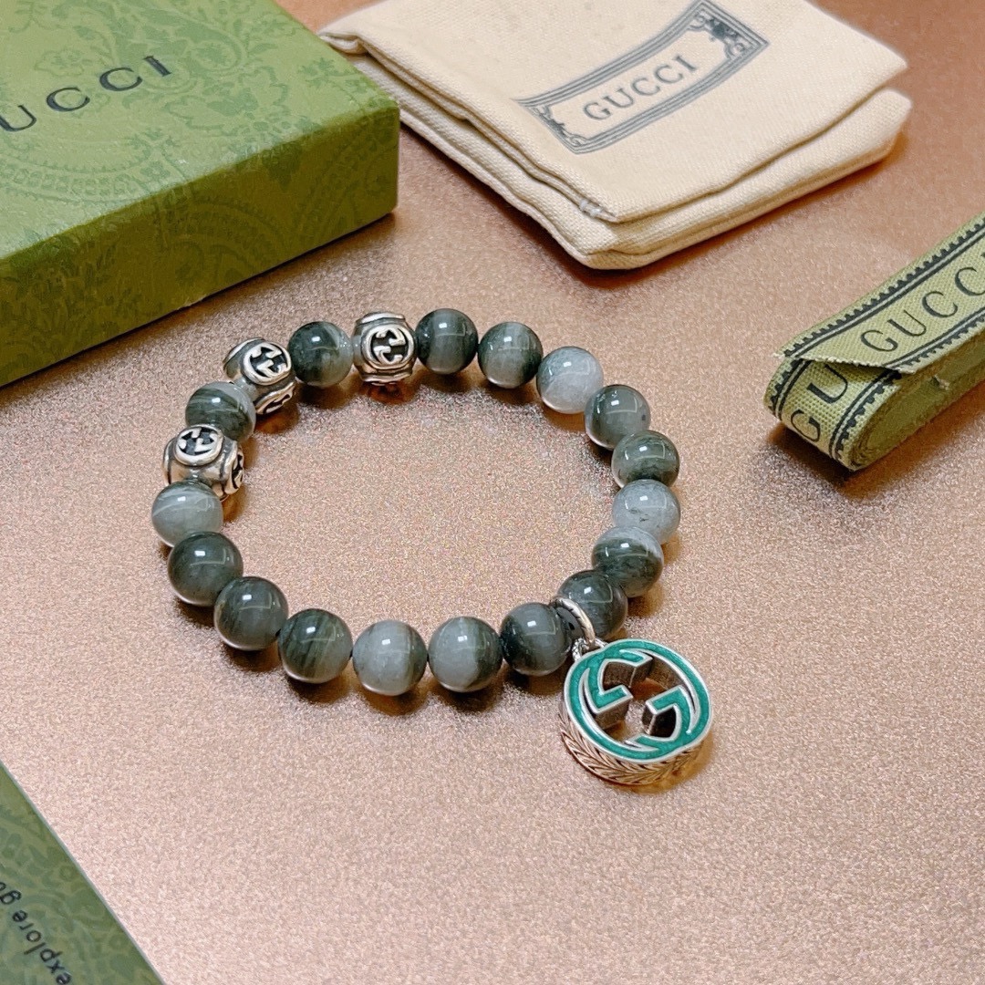 𝐆𝐮𝐜𝐜𝐢古驰手链男女同款 最新款天然幽灵手链档次更高明星同款Anger Forest系列双g石水晶手链