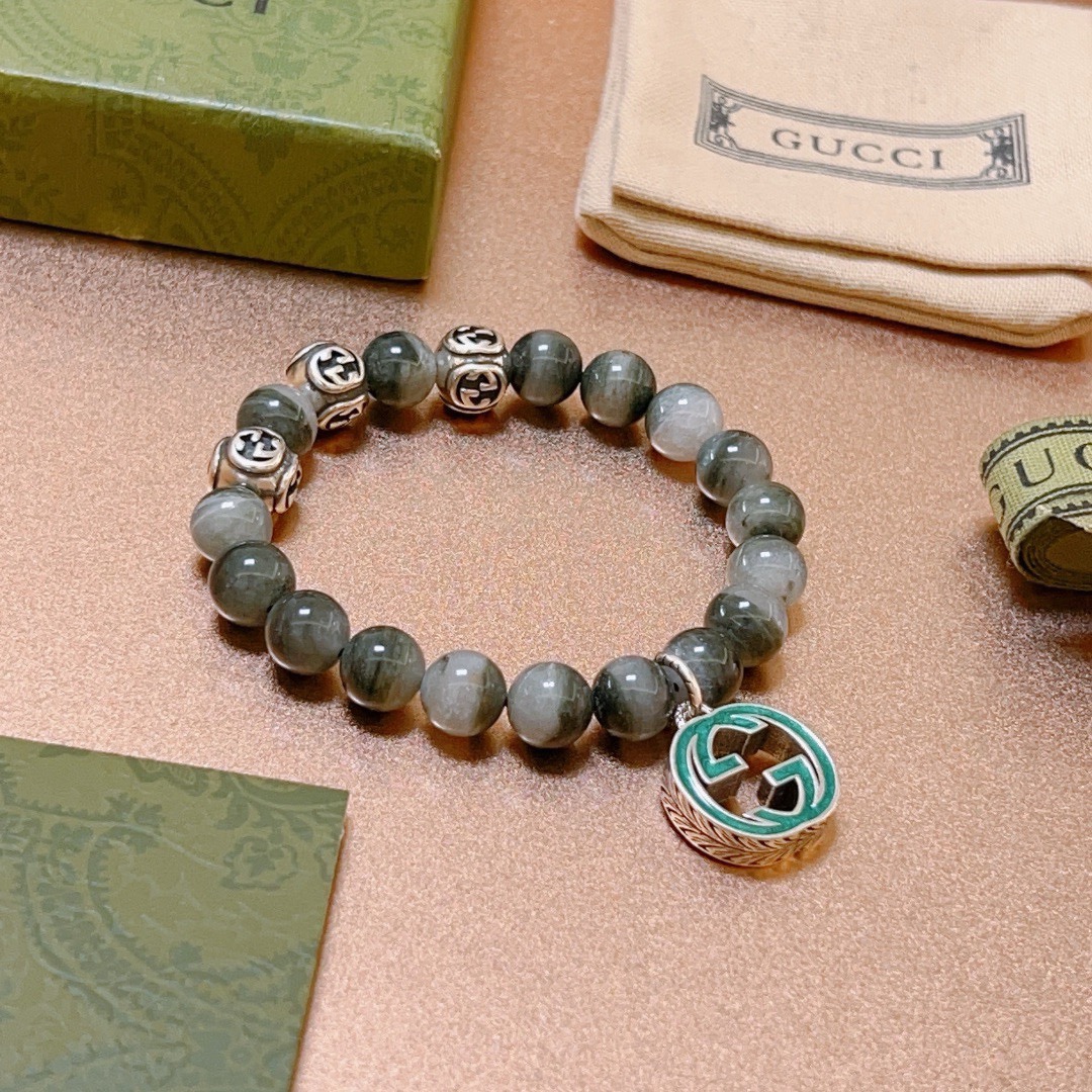 𝐆𝐮𝐜𝐜𝐢古驰手链男女同款 最新款天然幽灵手链档次更高明星同款Anger Forest系列双g石水晶手链