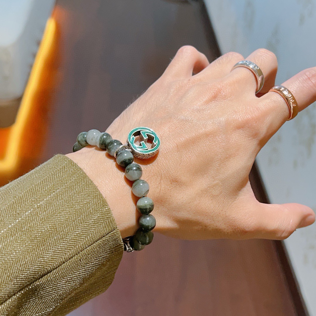 𝐆𝐮𝐜𝐜𝐢古驰手链男女同款 最新款天然幽灵手链档次更高明星同款Anger Forest系列双g石水晶手链