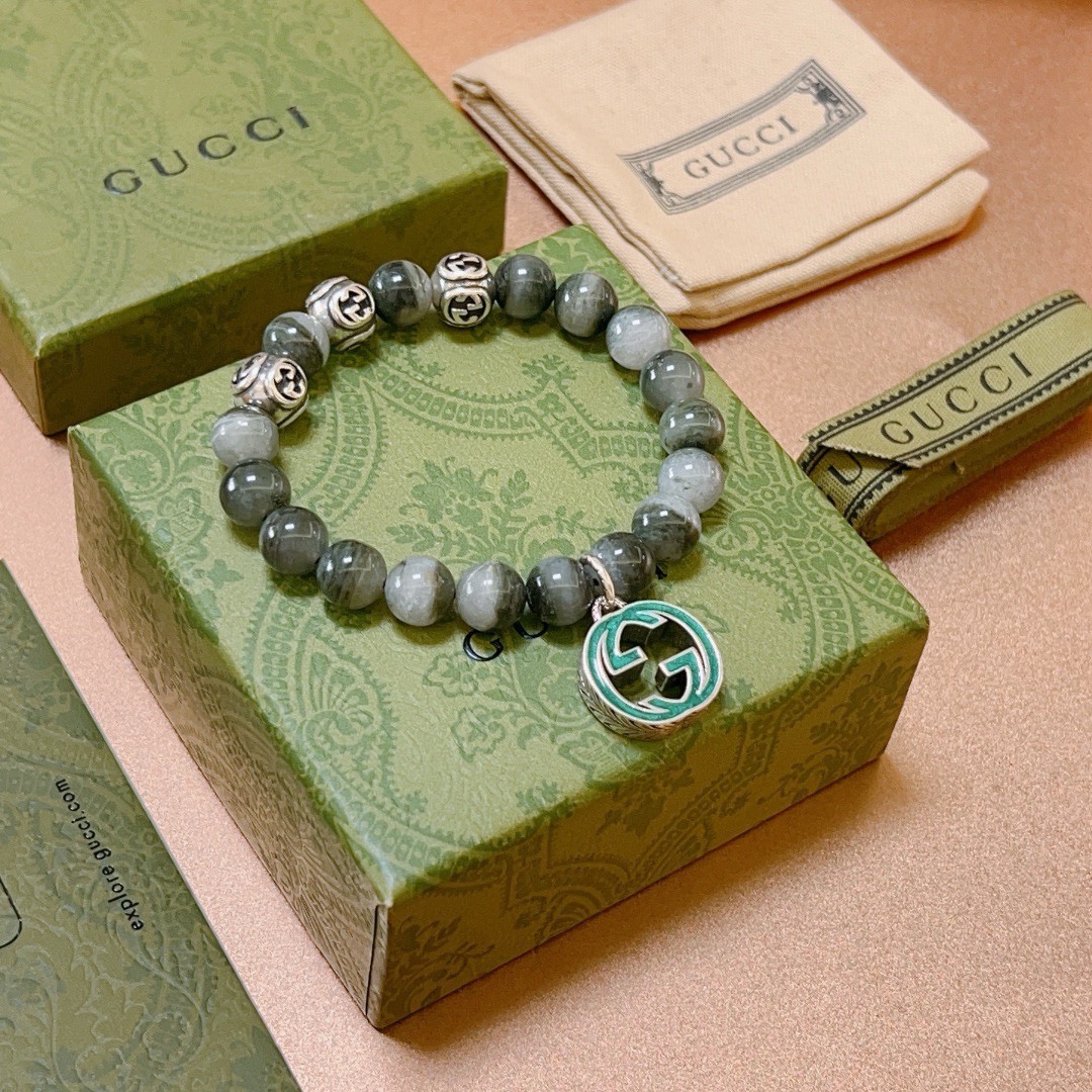 𝐆𝐮𝐜𝐜𝐢古驰手链男女同款 最新款天然幽灵手链档次更高明星同款Anger Forest系列双g石水晶手链