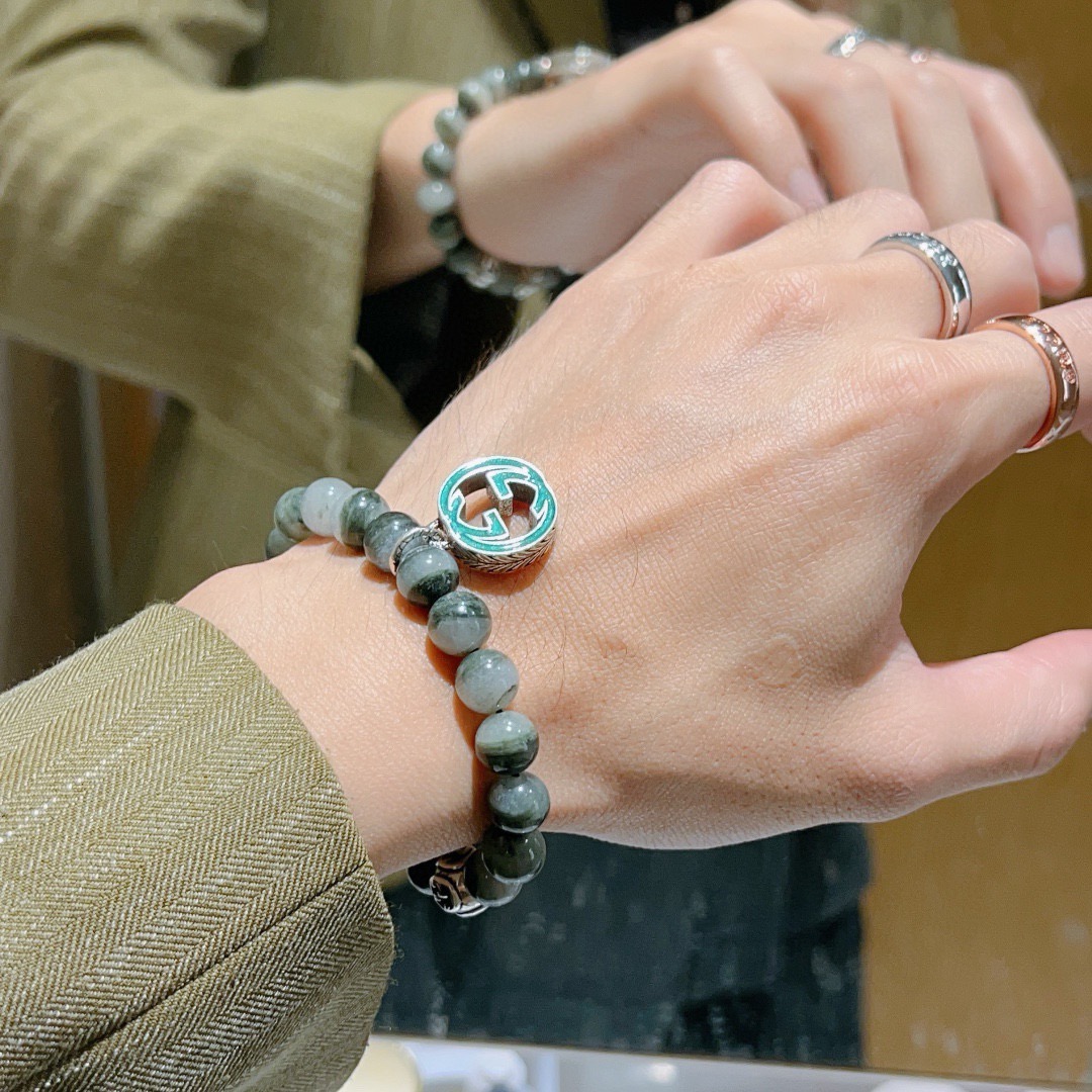 𝐆𝐮𝐜𝐜𝐢古驰手链男女同款 最新款天然幽灵手链档次更高明星同款Anger Forest系列双g石水晶手链