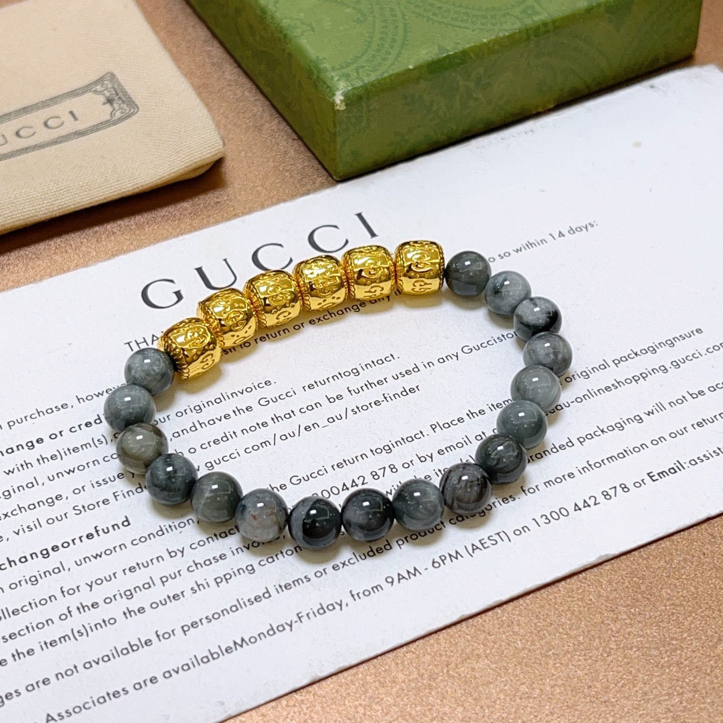 Gucci 𝐆𝐮𝐜𝐜𝐢古驰手链 最新款天然石手链档次更高 Anger Forest系列双g手链