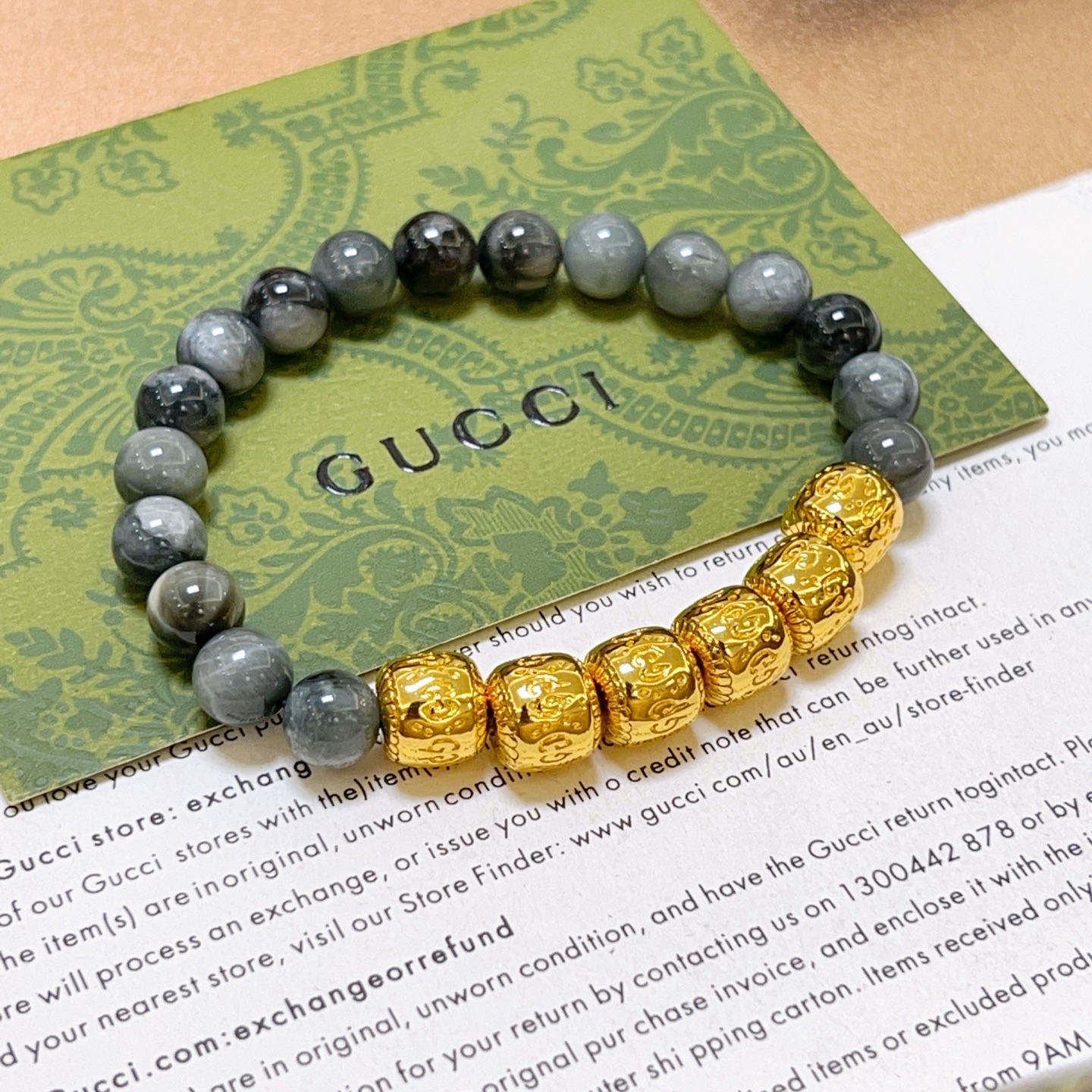 Gucci 𝐆𝐮𝐜𝐜𝐢古驰手链 最新款天然石手链档次更高 Anger Forest系列双g手链