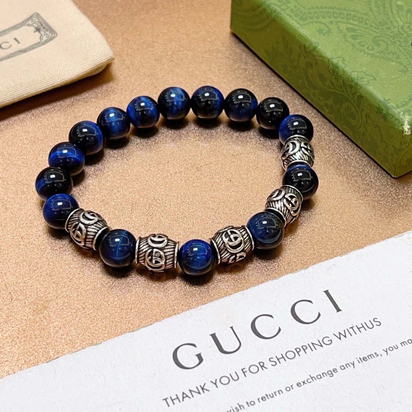 Gucci 𝐆𝐮𝐜𝐜𝐢古驰手链 最新款天然石手链档次更高 Anger Forest系列双g手链