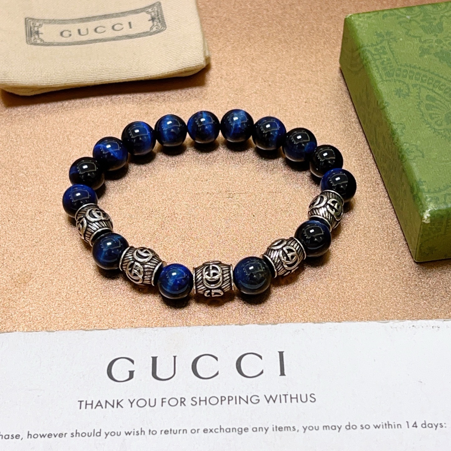 Gucci 𝐆𝐮𝐜𝐜𝐢古驰手链 最新款天然石手链档次更高 Anger Forest系列双g手链