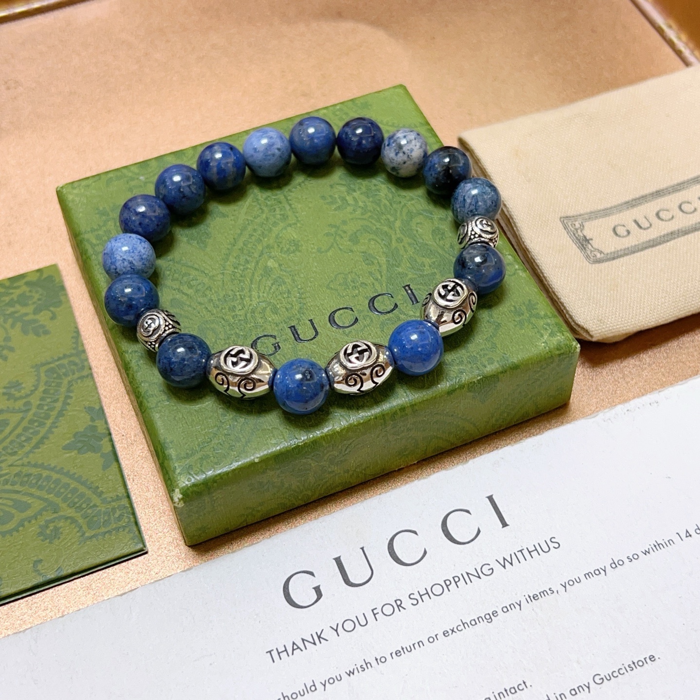 Gucci 新品发布𝐆𝐮𝐜𝐜𝐢古驰手链 最新款天然蓝碧手链档次更高 Anger Forest系列双g手链