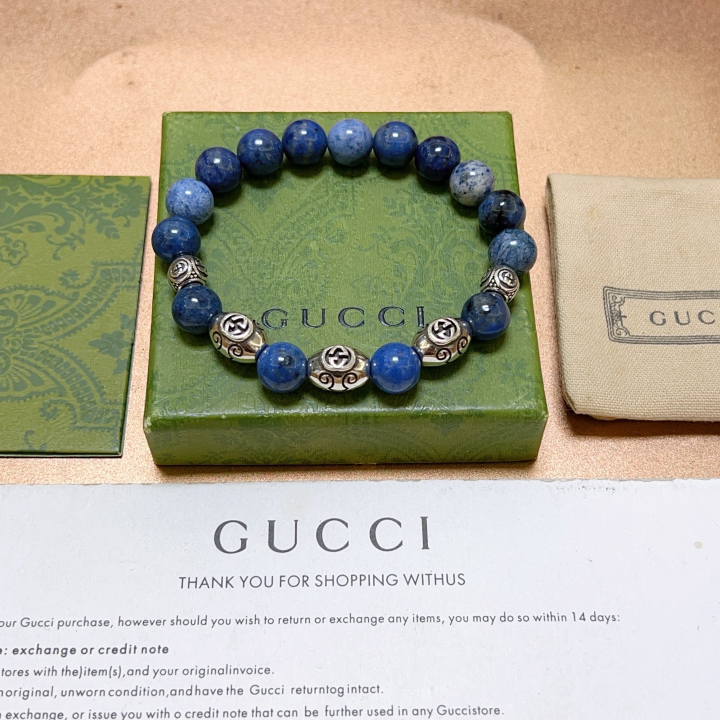 Gucci 新品发布𝐆𝐮𝐜𝐜𝐢古驰手链 最新款天然蓝碧手链档次更高 Anger Forest系列双g手链