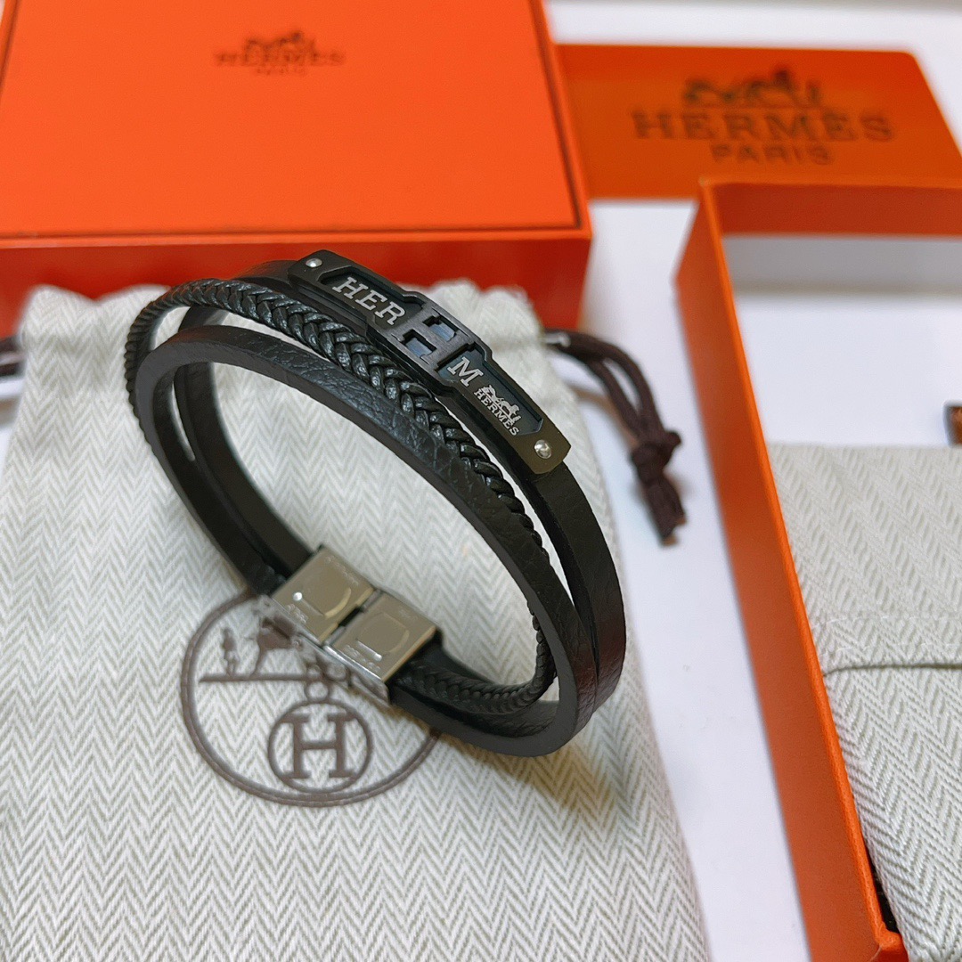 Hermès Classic H Series Leather Cord Bracelet - Comprehensive 7