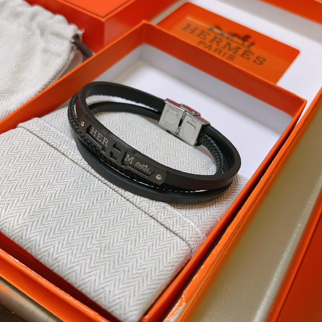 Hermès Classic H Series Leather Cord Bracelet - Comprehensive 8