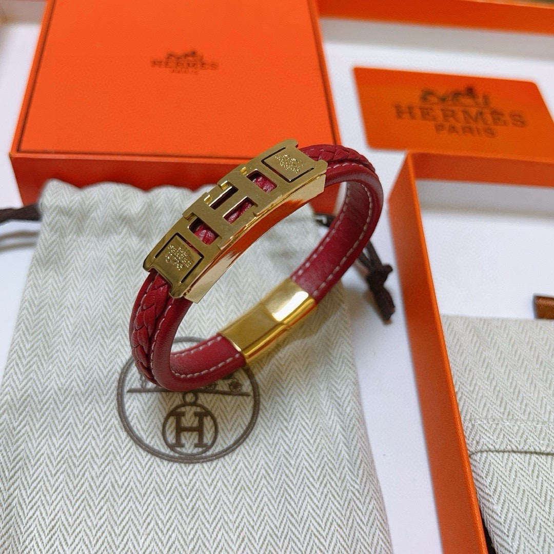 Hermès Classic H Series Handcrafted Leather Bracelet - Comprehensive 8
