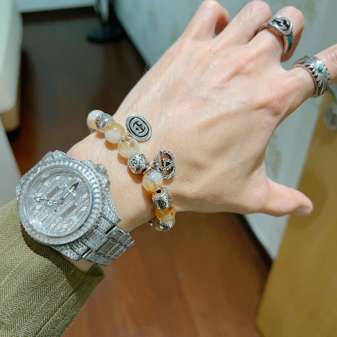 新品发布𝐆𝐮𝐜𝐜𝐢古驰手链男女同款 最新款天然紫发晶手链档次更高明星同款Anger Forest系列双g