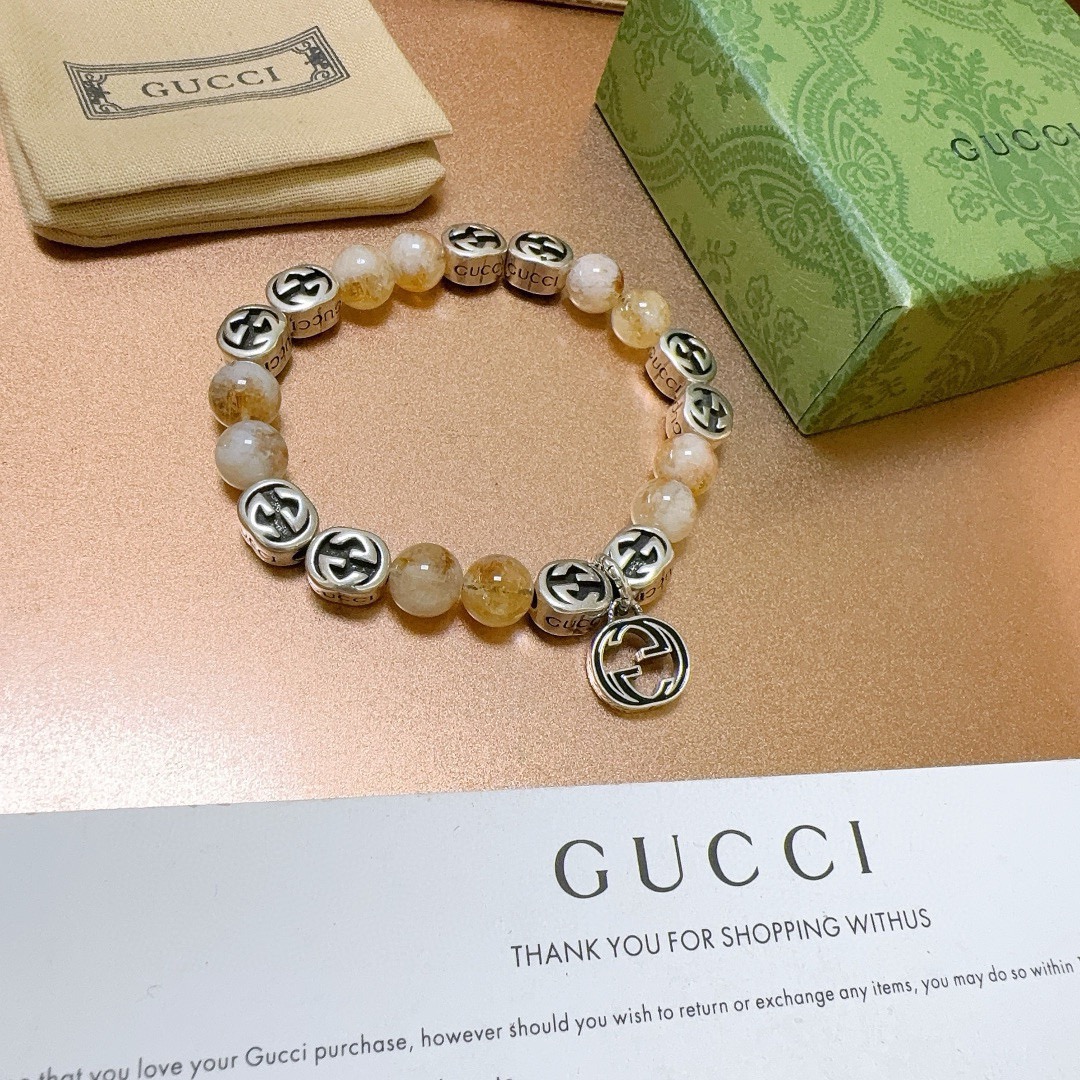 Gucci 𝐆𝐮𝐜𝐜𝐢古驰手链 最新款天然水晶手链档次更高 Anger Forest系列双g发晶石手链