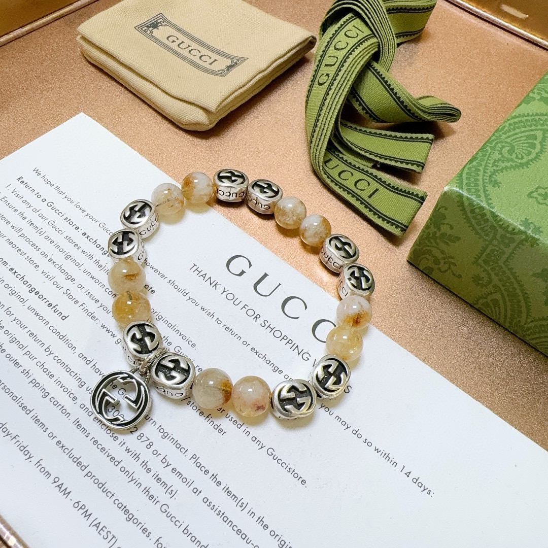 Gucci 𝐆𝐮𝐜𝐜𝐢古驰手链 最新款天然水晶手链档次更高 Anger Forest系列双g发晶石手链