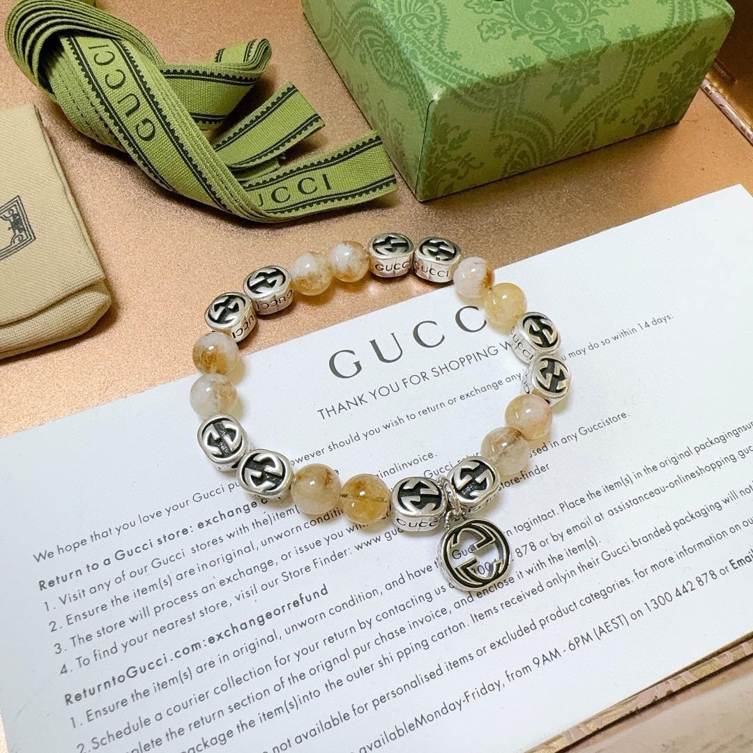 Gucci 𝐆𝐮𝐜𝐜𝐢古驰手链 最新款天然水晶手链档次更高 Anger Forest系列双g发晶石手链