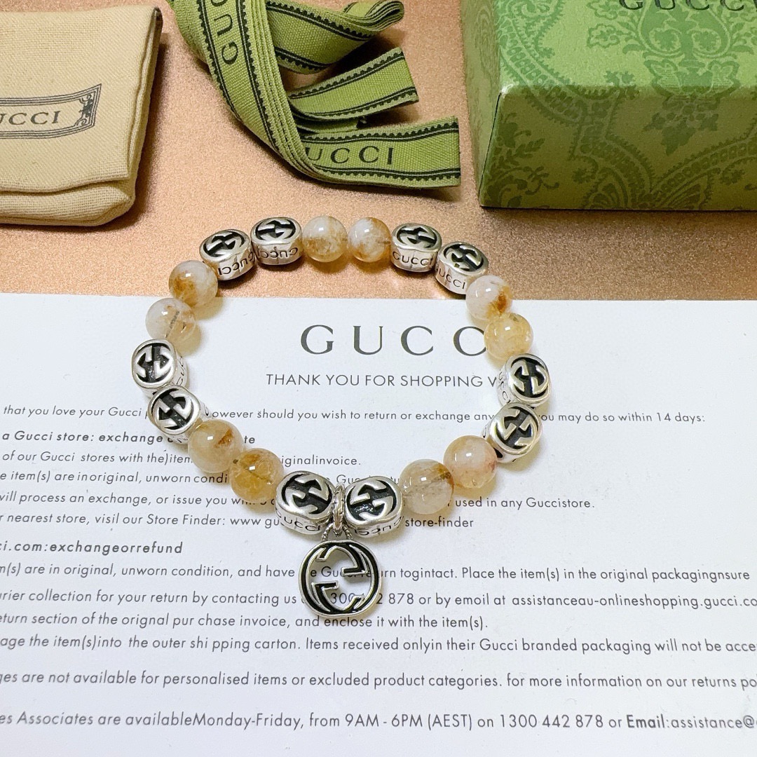 Gucci 𝐆𝐮𝐜𝐜𝐢古驰手链 最新款天然水晶手链档次更高 Anger Forest系列双g发晶石手链