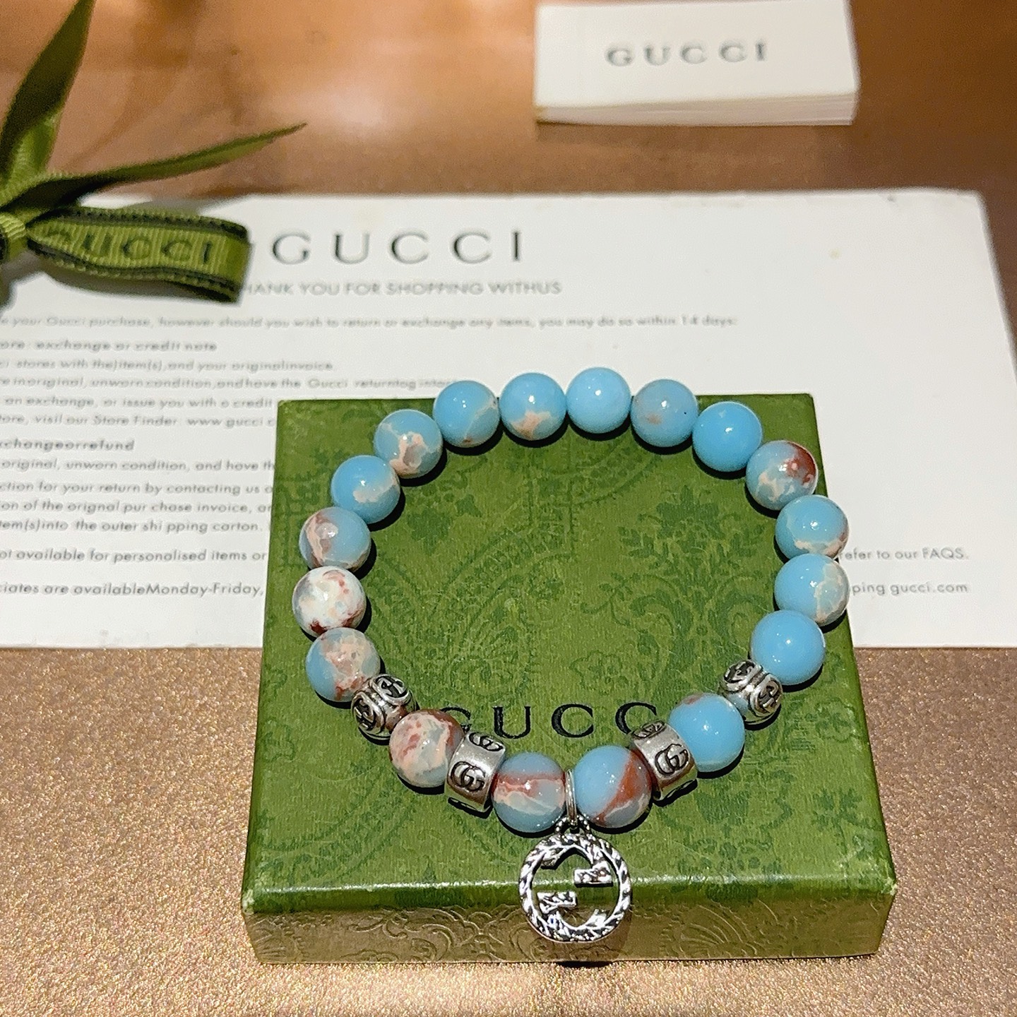 Gucci 新品发布𝐆𝐮𝐜𝐜𝐢古驰手链 最新款天然石手链档次更高 Anger Forest系列双g手链