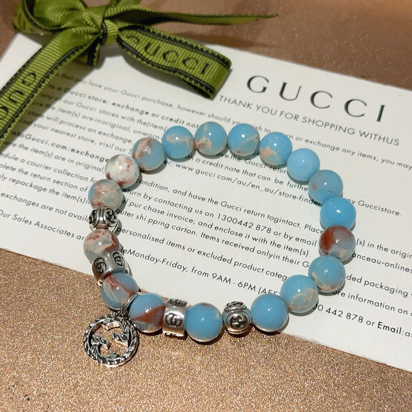 Gucci 新品发布𝐆𝐮𝐜𝐜𝐢古驰手链 最新款天然石手链档次更高 Anger Forest系列双g手链