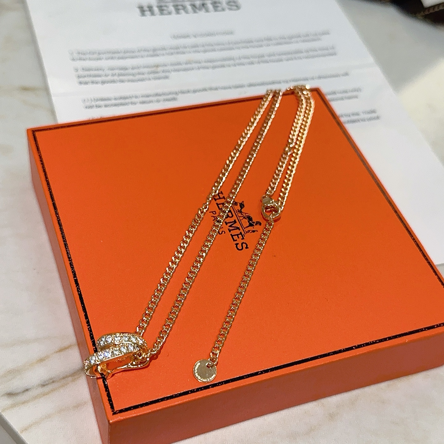 Collier Hermes Ever Chaine d Ancre en or rose avec accents de diamants clairs 40cm