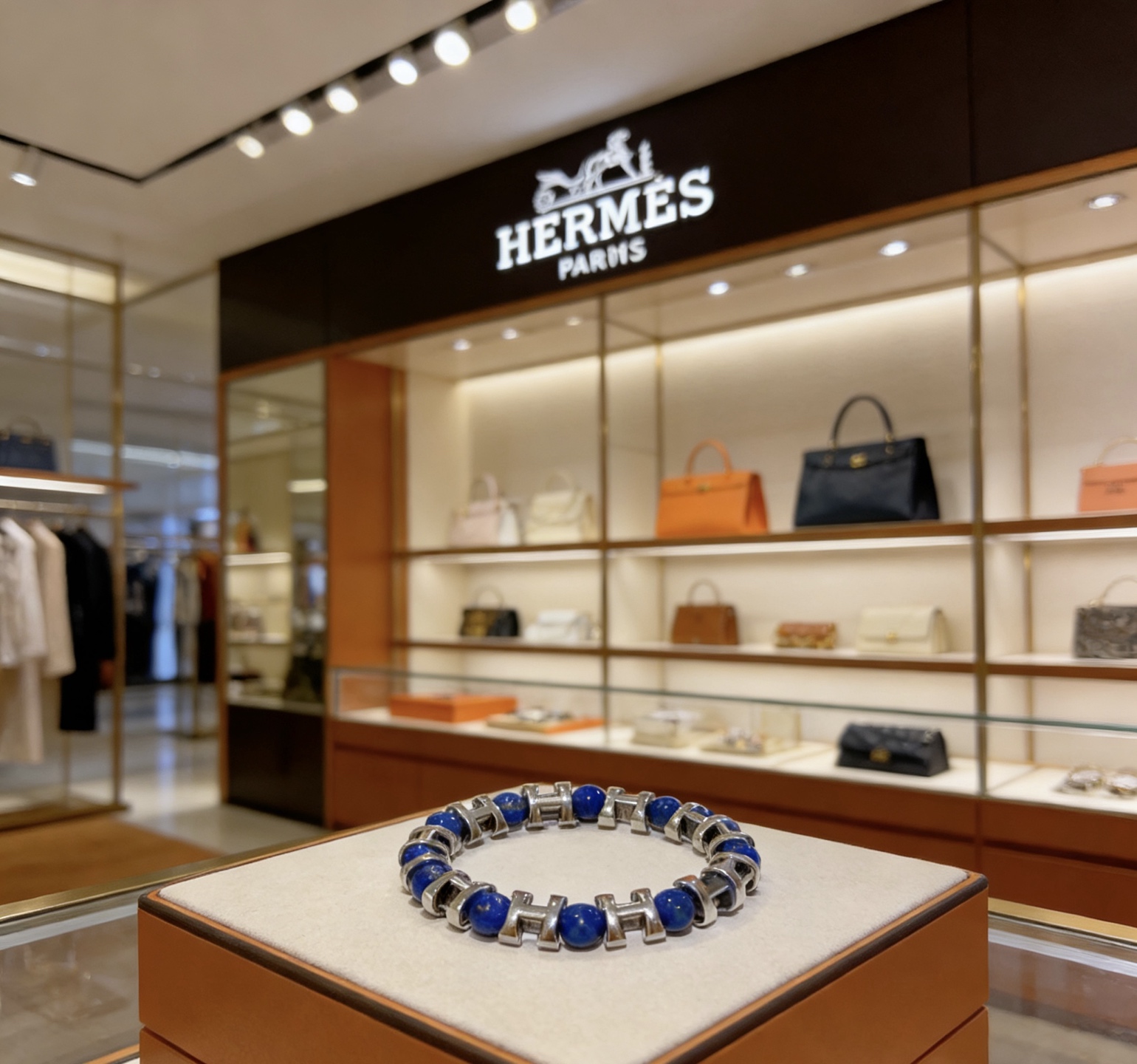 Hermes Anger Forest H d Ancre bracelet Silver-toned metal with blue lapis lazuli beads 19cm