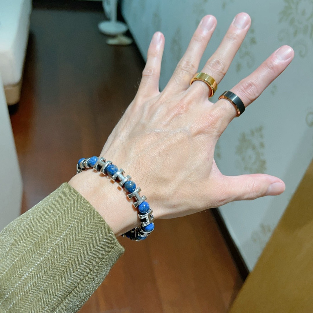 Bracciale Hermes Anger Forest H d Ancre Metallo color argento con perline di lapislazzuli blu 19 cm