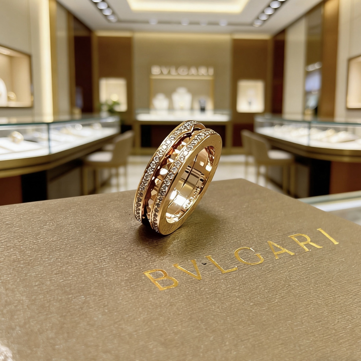 Bvlgari B zero1 ring 18k yellow gold with clear pave diamonds 10