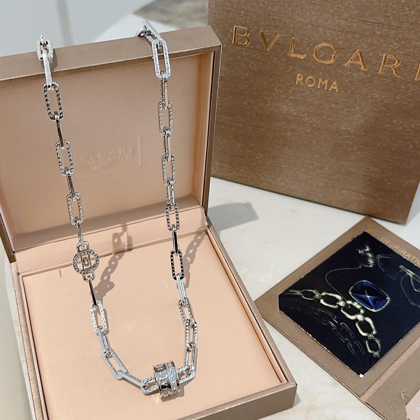 Bvlgari B zero1 necklace silver-toned metal with clear pave diamond accents 60cm