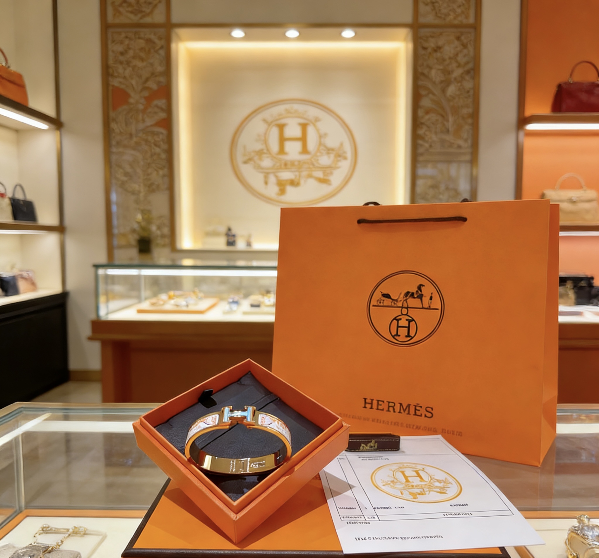Hermes Clic Clac H bracelet rose gold metal with multicolor printed enamel PM