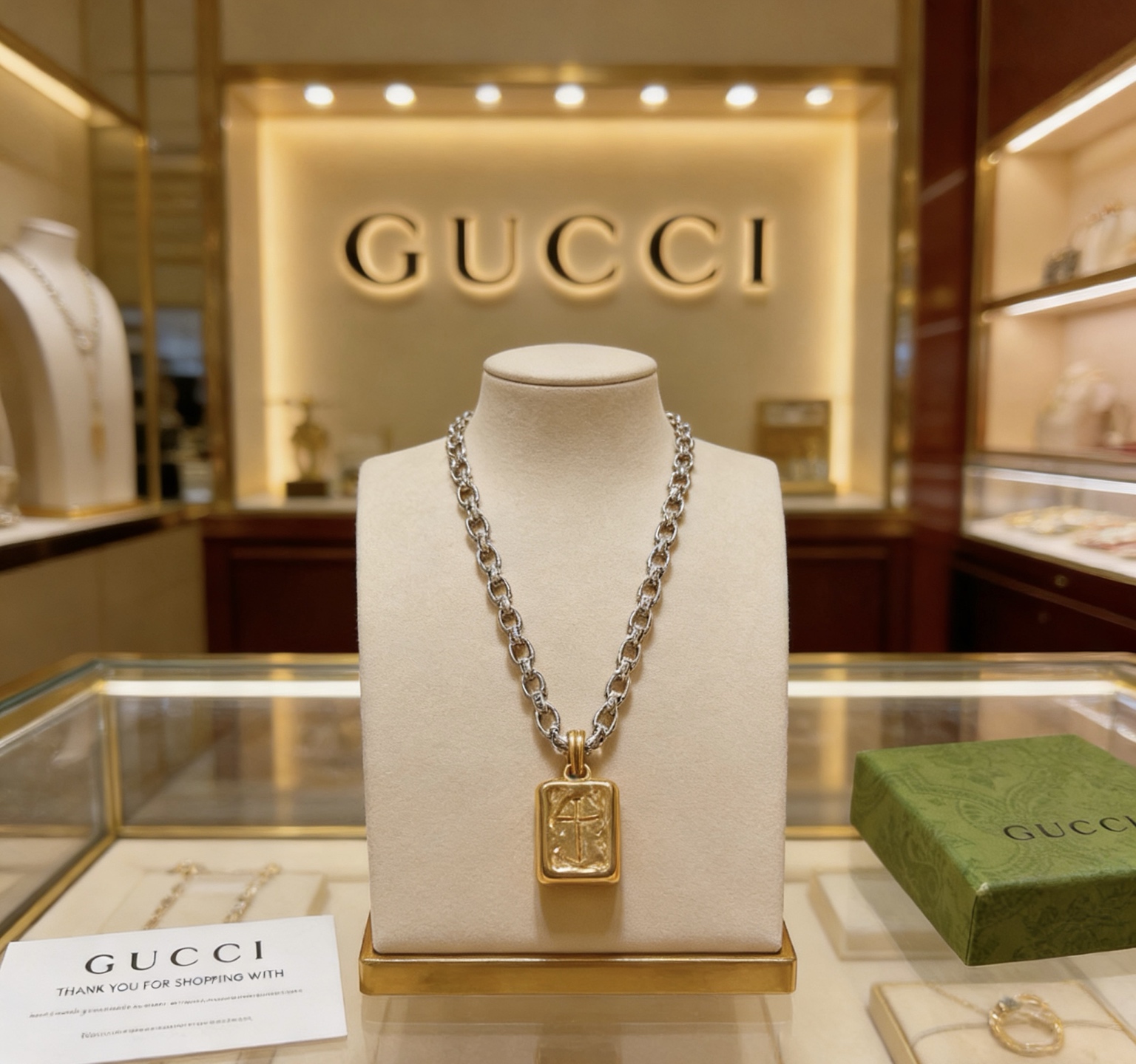 Gucci 不爆不发 抖音带货 首选 𝐆𝐮𝐜𝐜𝐢古驰项链最新款链条档次更高 Anger Forest系列双g古驰金砖新品艺术风格 项链