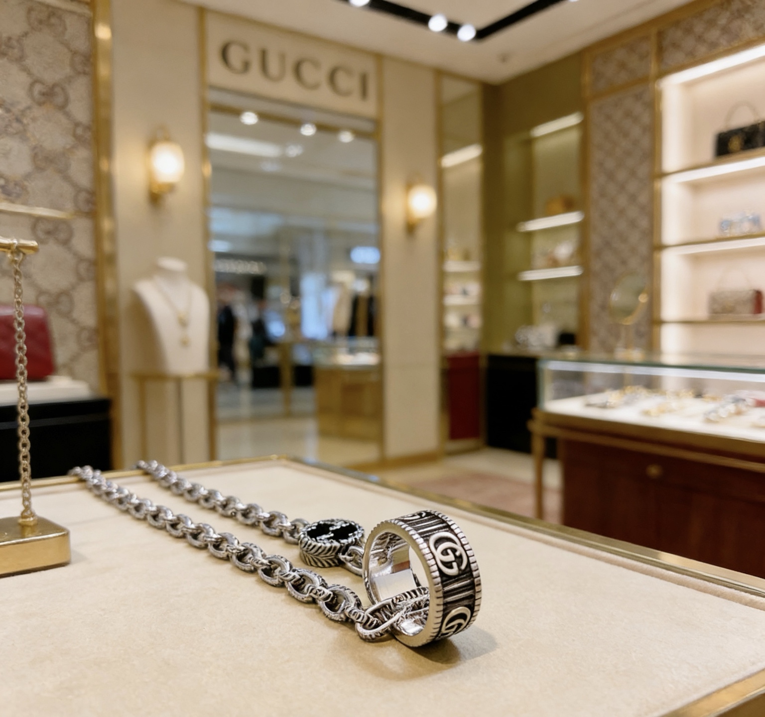 Gucci 𝐆𝐮𝐜𝐜𝐢古驰项链最新款链条档次更高 Anger Forest系列双G戒指环古驰项链