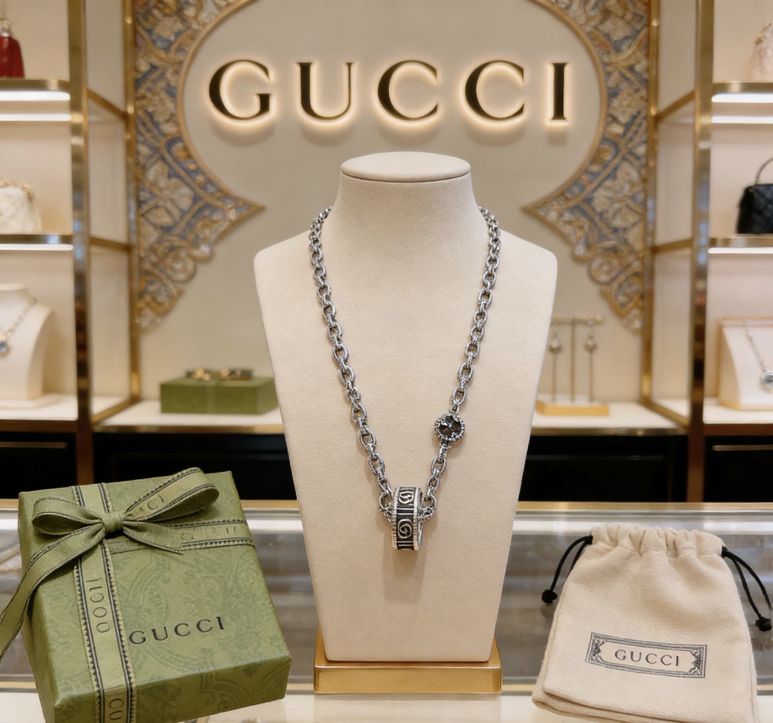 Gucci 𝐆𝐮𝐜𝐜𝐢古驰项链最新款链条档次更高 Anger Forest系列双G戒指环古驰项链