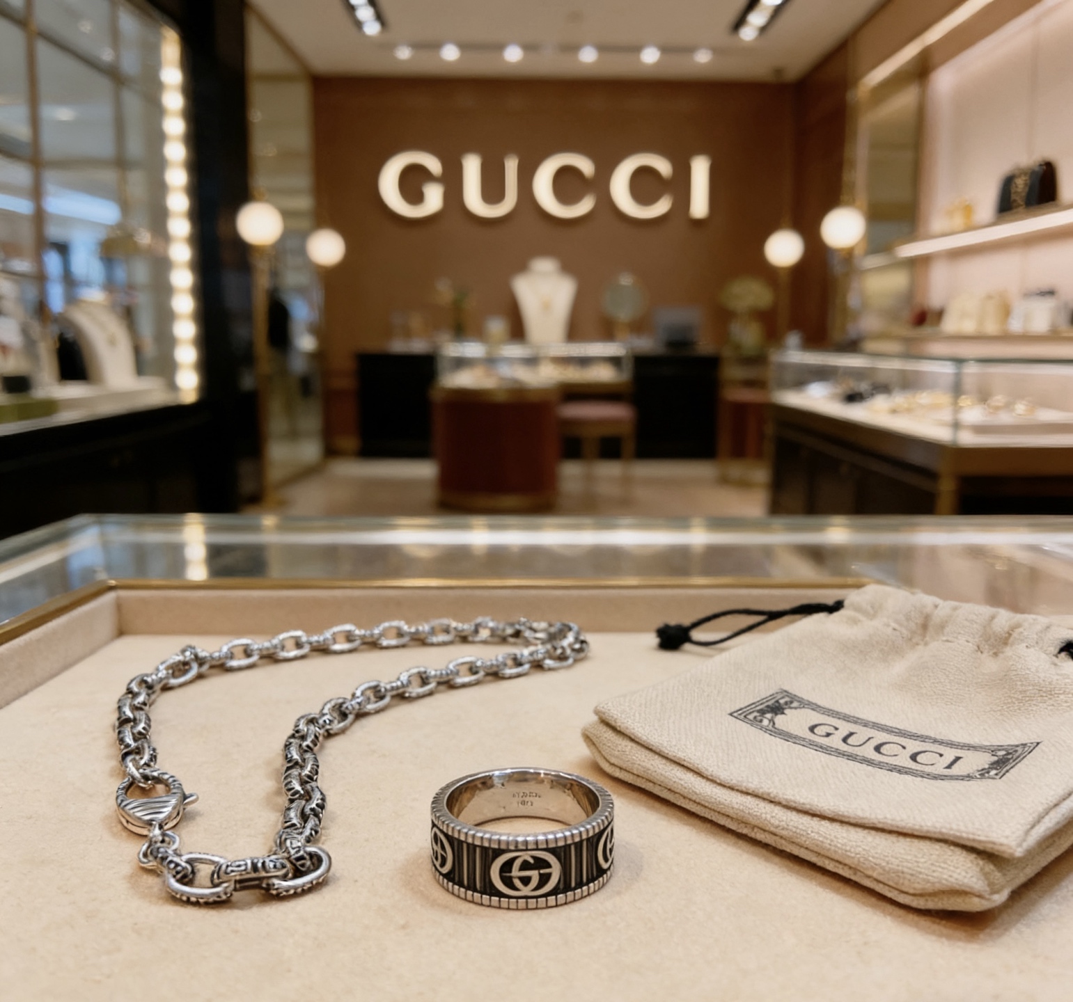 Gucci 𝐆𝐮𝐜𝐜𝐢古驰项链最新款链条档次更高 Anger Forest系列双G戒指环古驰项链