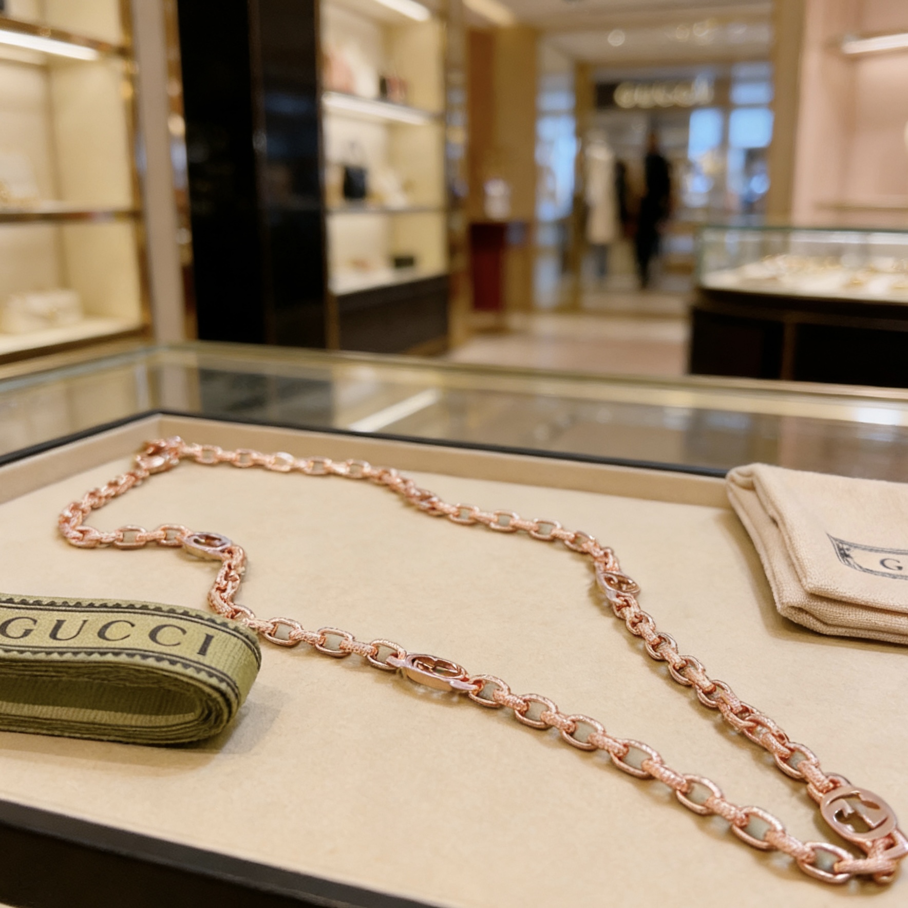 Gucci 𝐆𝐮𝐜𝐜𝐢古驰项链最新款玫瑰金18k链条档次更高