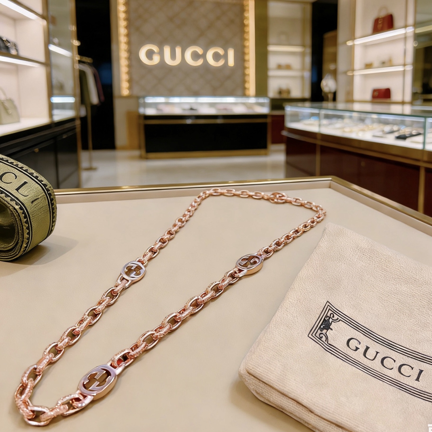 Gucci 𝐆𝐮𝐜𝐜𝐢古驰项链最新款玫瑰金18k链条档次更高
