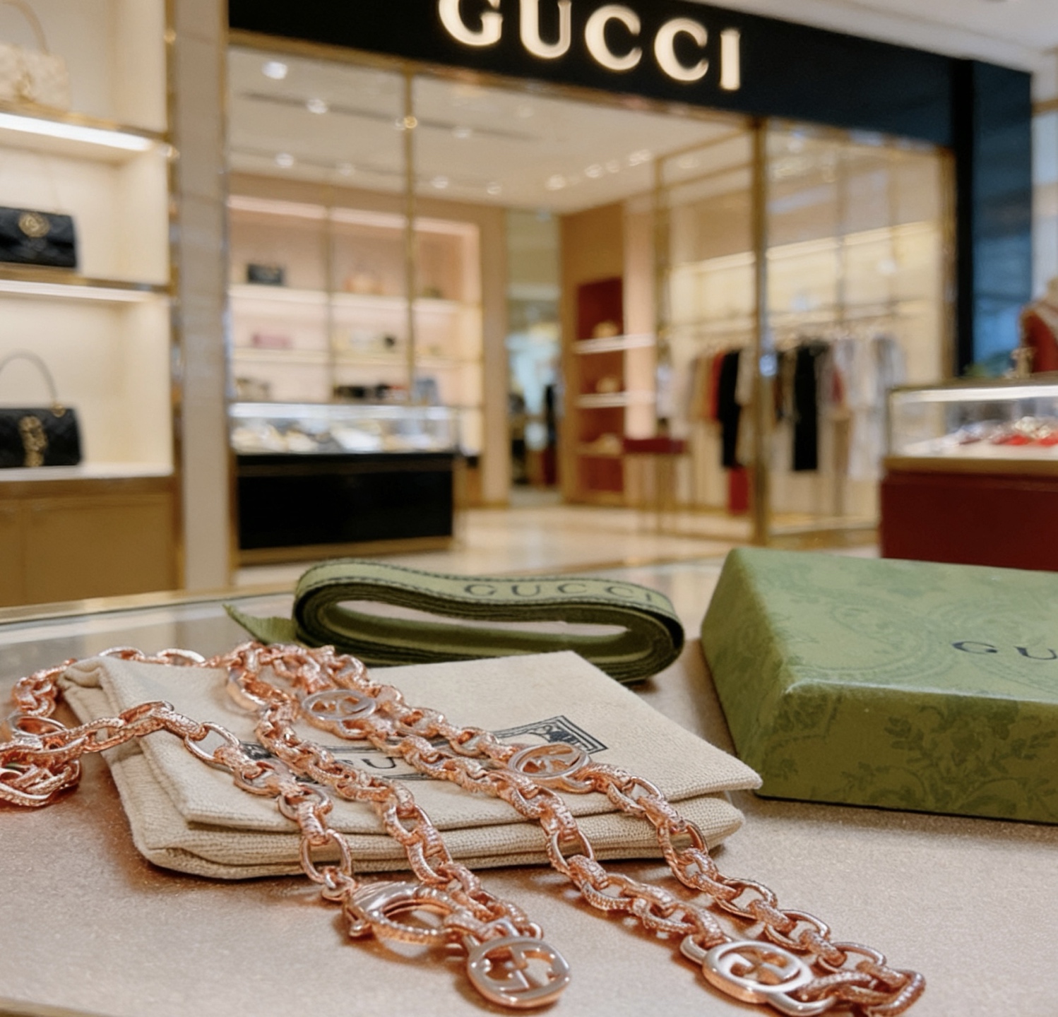 Gucci 𝐆𝐮𝐜𝐜𝐢古驰项链最新款玫瑰金18k链条档次更高