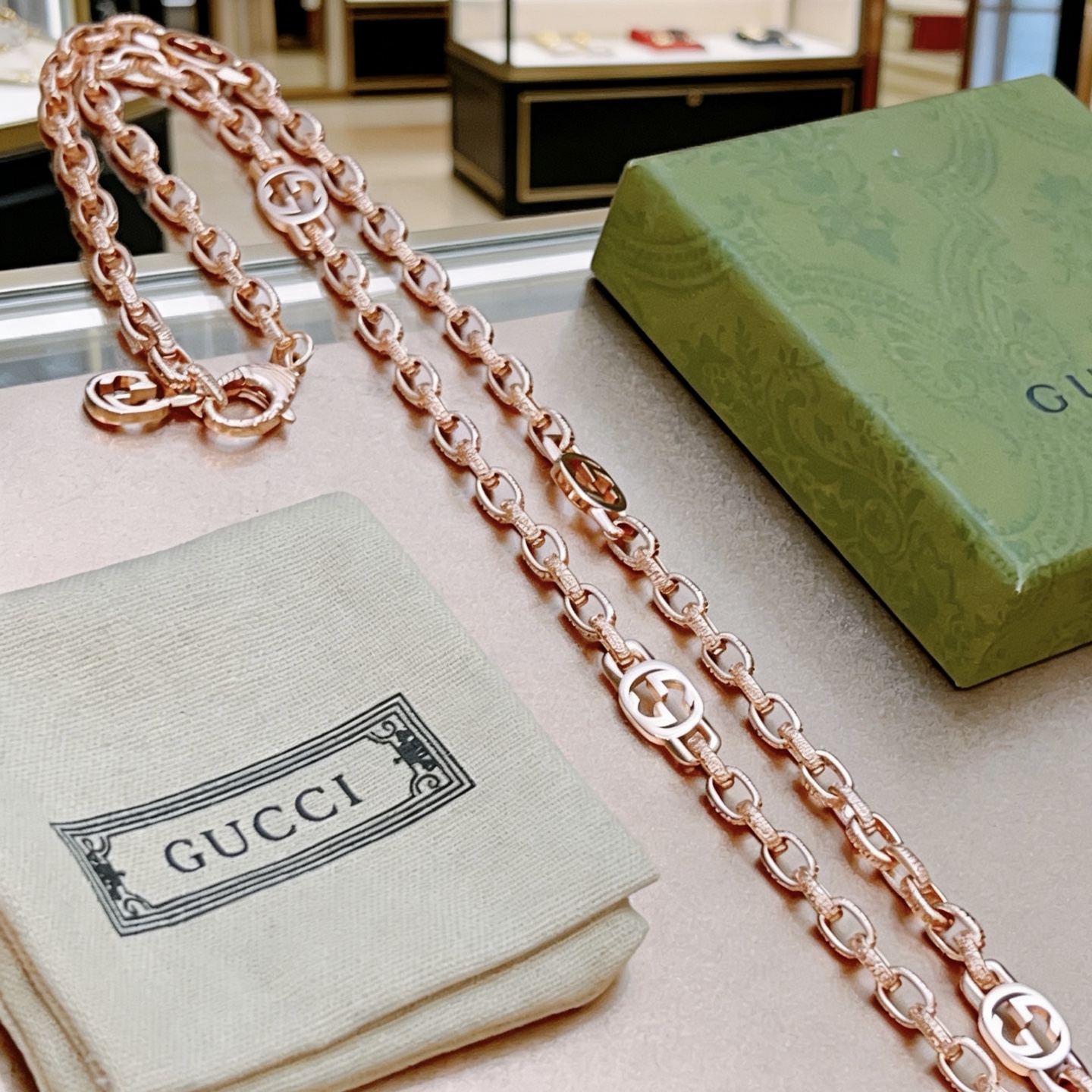 Gucci 𝐆𝐮𝐜𝐜𝐢古驰项链最新款玫瑰金18k链条档次更高