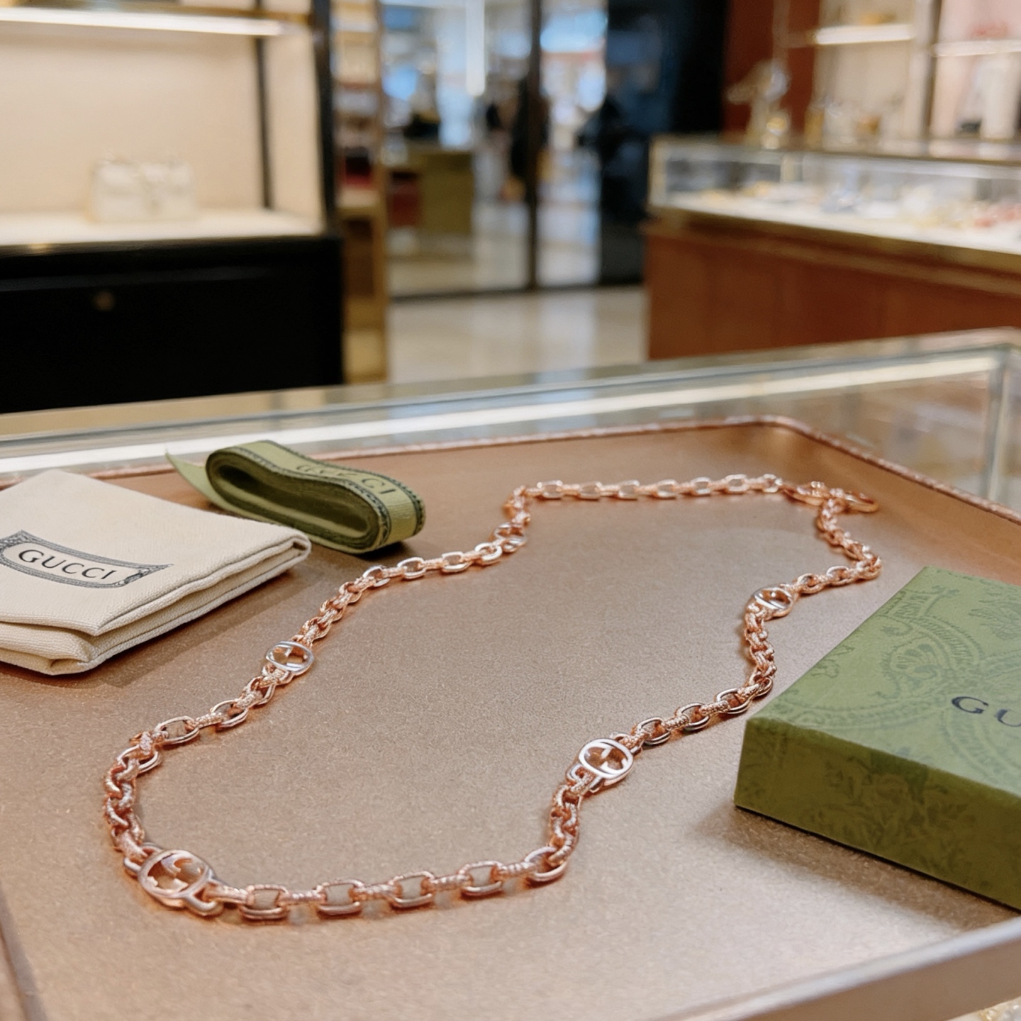 Gucci 𝐆𝐮𝐜𝐜𝐢古驰项链最新款玫瑰金18k链条档次更高