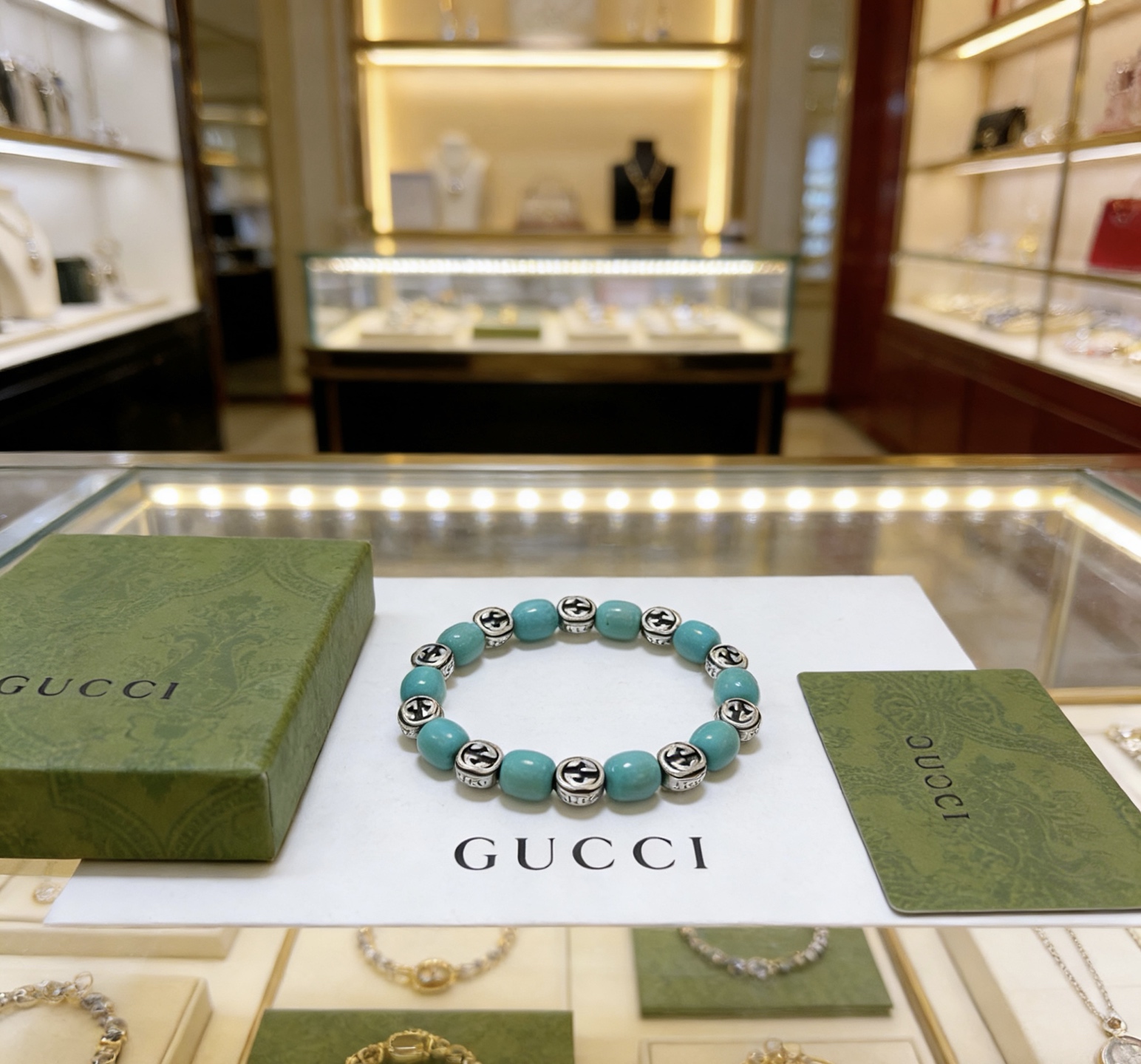 Gucci 新品发布 𝐆𝐮𝐜𝐜𝐢古驰手链 最新款松石手链档次更高 Anger Forest系列双g水晶手链