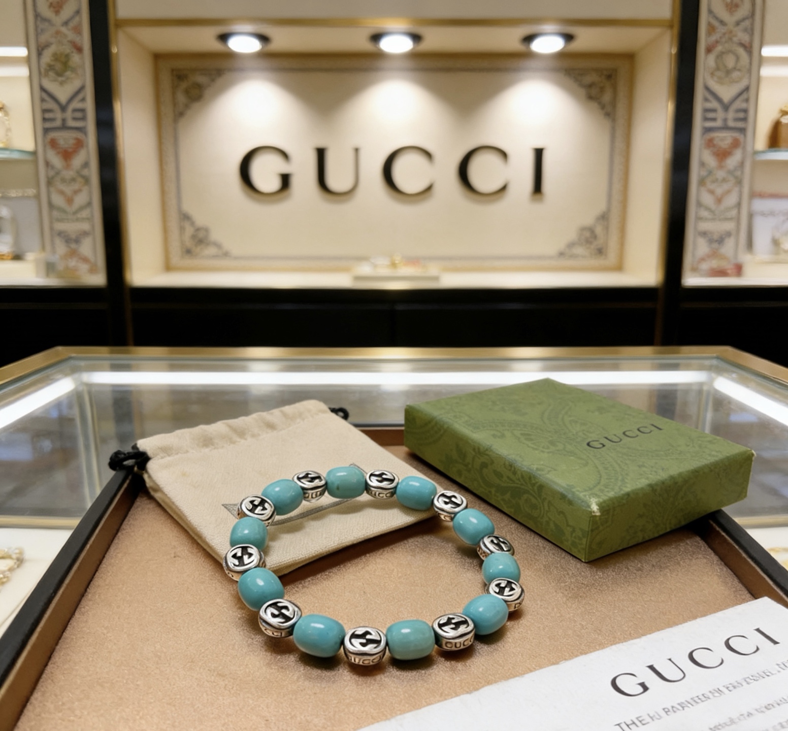 Gucci 新品发布 𝐆𝐮𝐜𝐜𝐢古驰手链 最新款松石手链档次更高 Anger Forest系列双g水晶手链