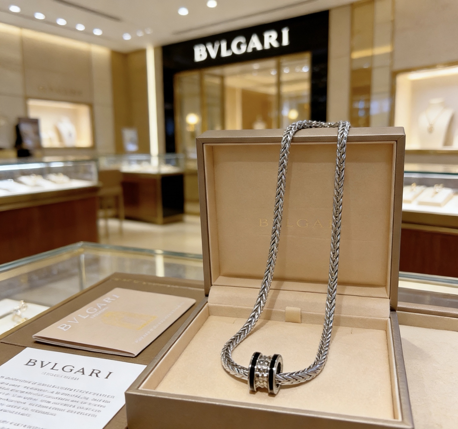 Bvlgari B zero1 necklace silver-toned metal with black enamel accents 60cm